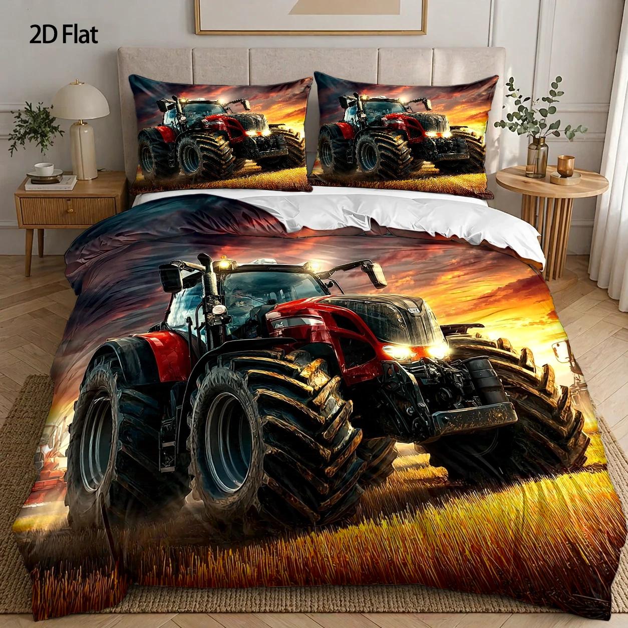 Agriculture Farming Cartoon - طقم غطاء لحاف من 3 قطع،